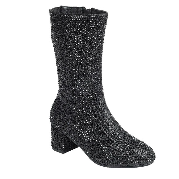 Elegant Black Rhinestone Girl’s Boots Size 1 - Picture 1 of 3